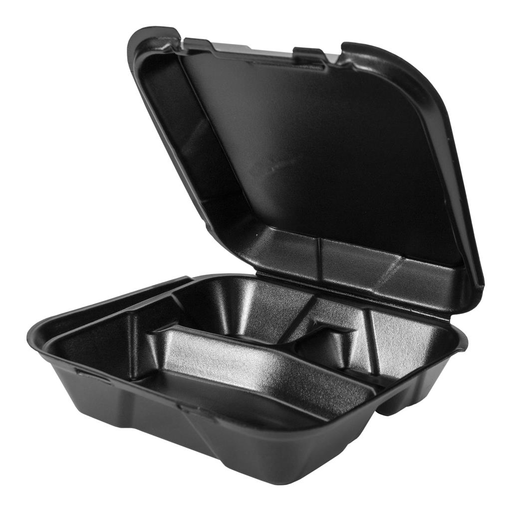 SN203-3L(BLK) LG 3-COMP SNAP-IT FOAM 9.25X9.25X3 HINGED CONTAINER 200/CS