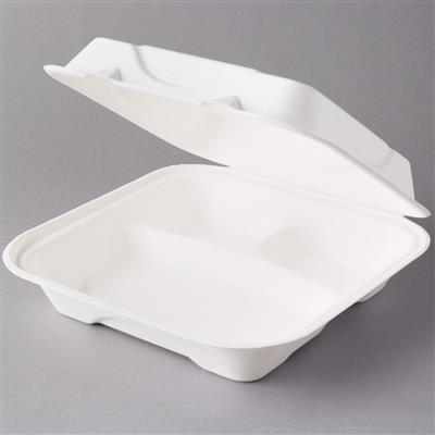 EPHC93NFA  9X9X3 HINGED COMPOSTABLE 3 COMPARTMENT CONTAINER 200/CS